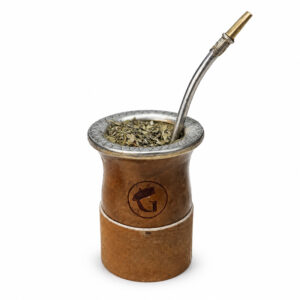 🧉 Mate GURISA con virola de acero y base de cuero crudo + bombilla